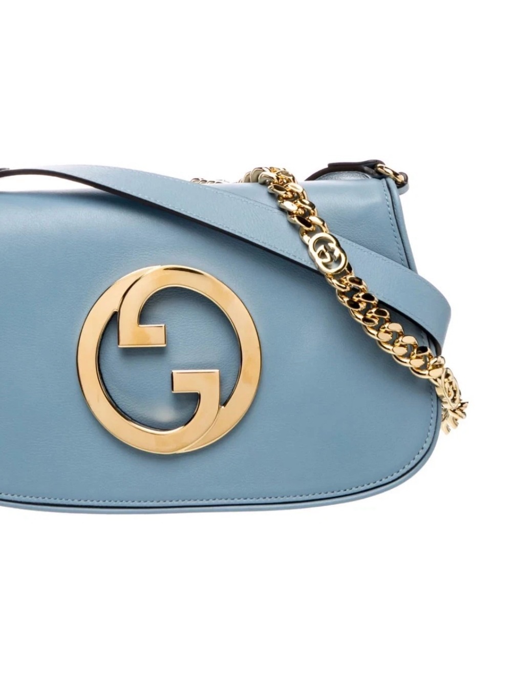 Gucci Blondie Leather Shoulder Bag in Blue Style #699268 w/ Box & Strap & Chain